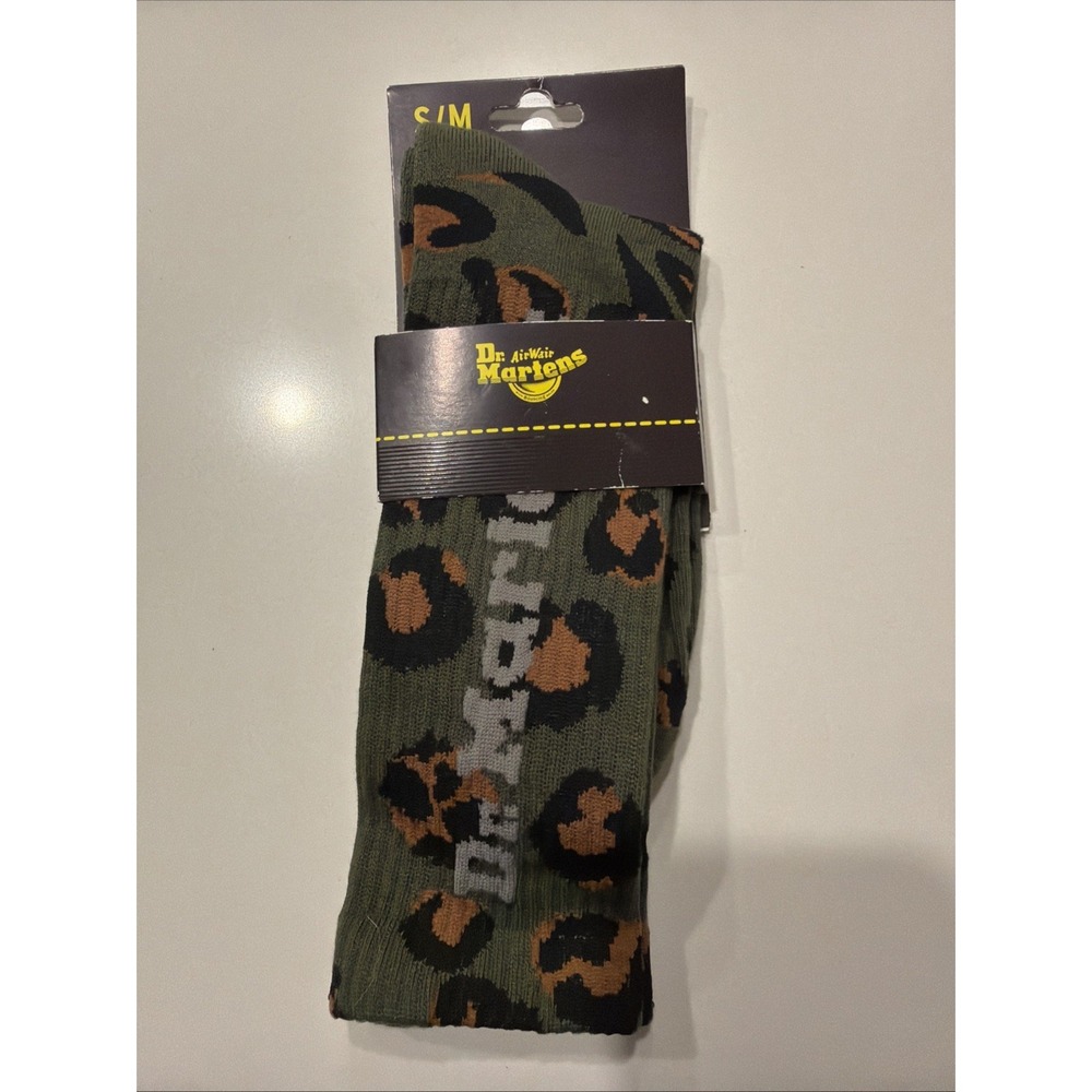 Dr Martens AD018225 Vertical Logo Leopard Cotton Blend Crew Socks S/M NWT